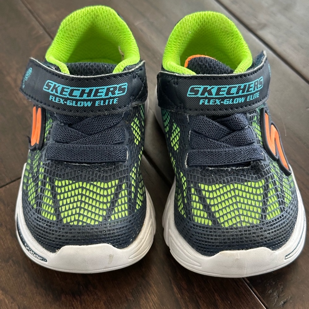 Skechers Kids Flex-Glow Elite Navy and Neon Green Sneakers